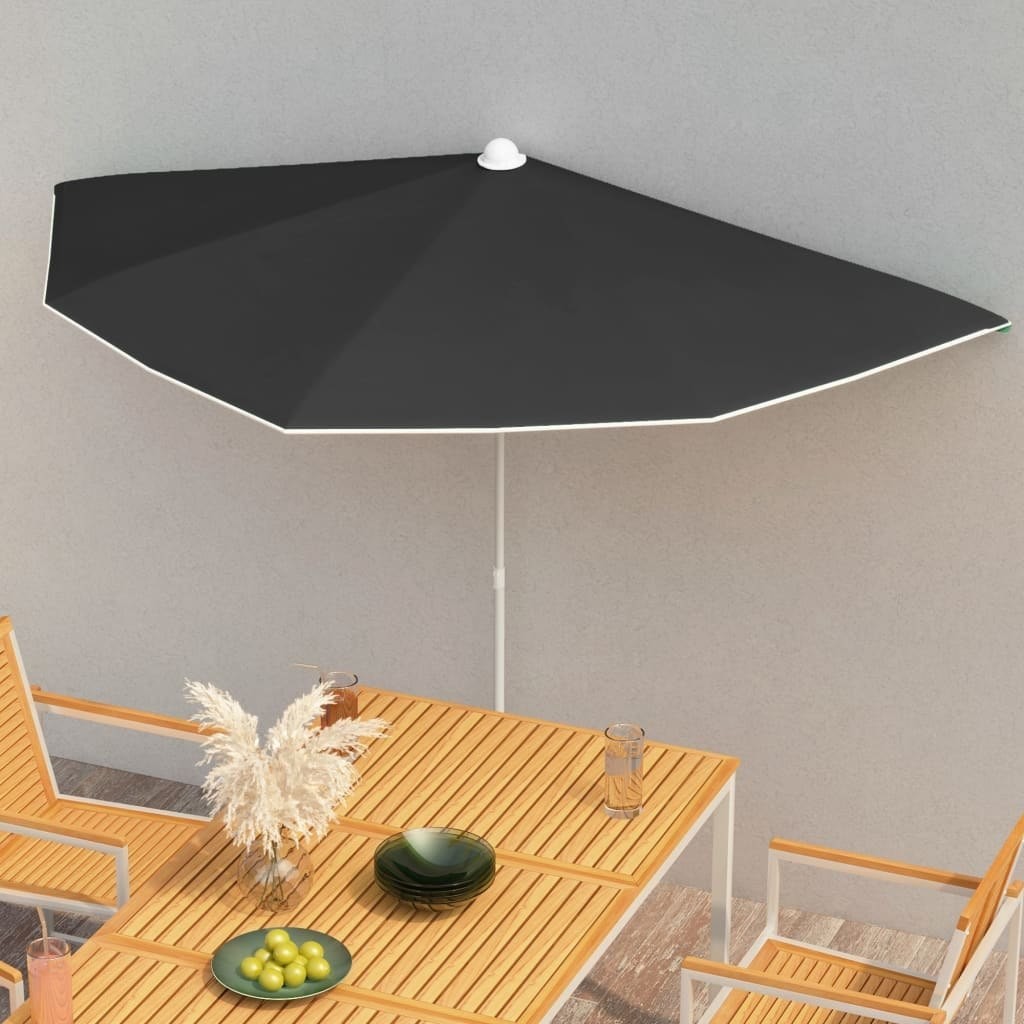 vidaXL Półokrągły parasol ogrodowy na słupku, 180x90 cm, czarny 315565