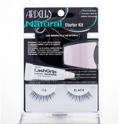 Ardell Natural 116 zestaw 1 szt Sztuczne rzęsy Natural 116 1 para + Klej do rzęs LashGrip 2,5 g + Aplikator dla kobiet Black