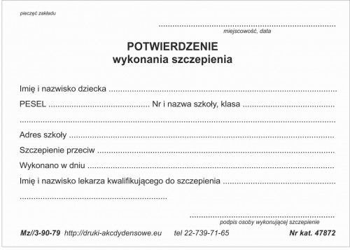 Firma krajewski Potwierdzenie wykonania szczepienia [Mz/3-90-79] Mz/3-90-79