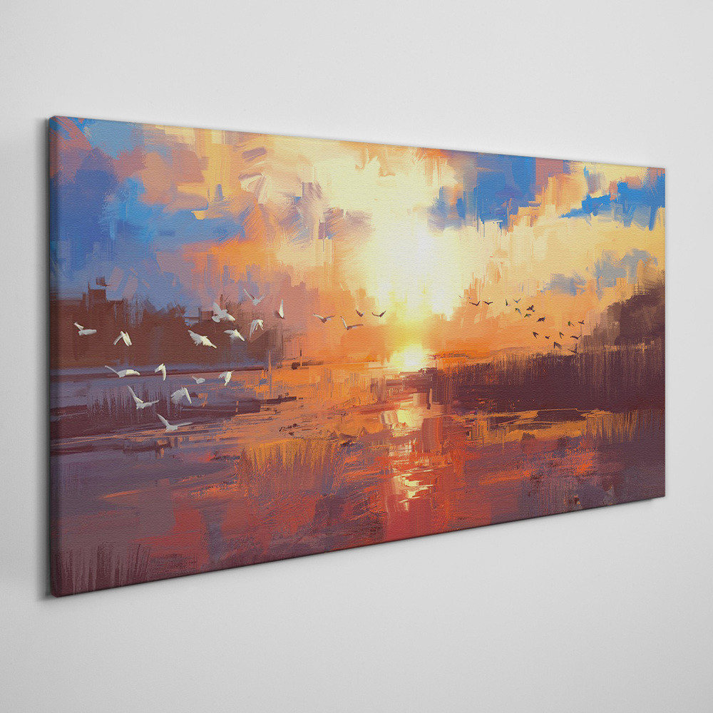 PL Coloray Obraz Canvas Jezioro Chmury Zachód słońca 100x50cm