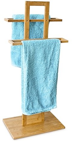 Relaxdays stojak na ręcznik z bambusa z 2 drążki na ręczniki HBT 85 x 37 x 25 cm swobodnie siedzi wieszak na ręczniki w naturalnym wyglądzie drewna jako mały pomocnik lub męski stojak na płaszcze w ła 10013083