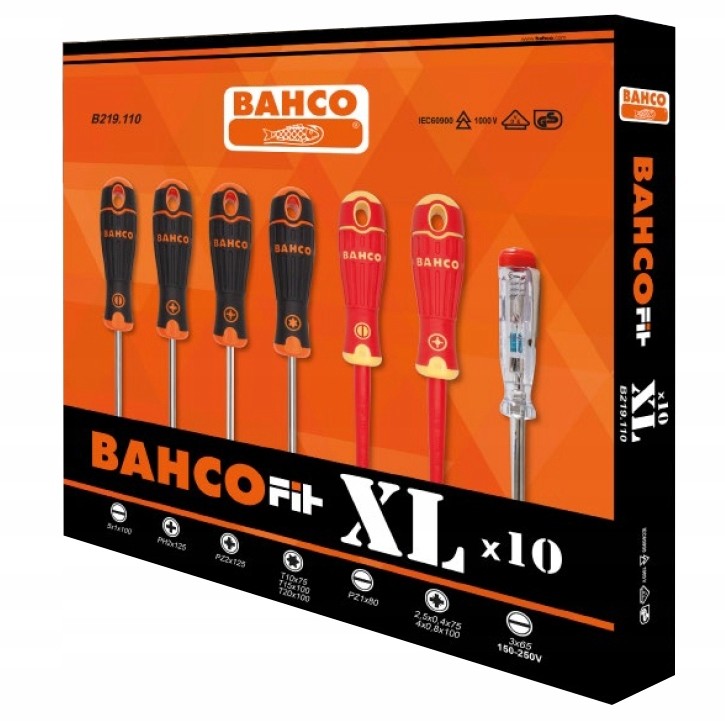 BAHCO komplet 10szt. wkrętaków z próbnikiem napięcia VDE XL BAHCOFIT [B219.110]