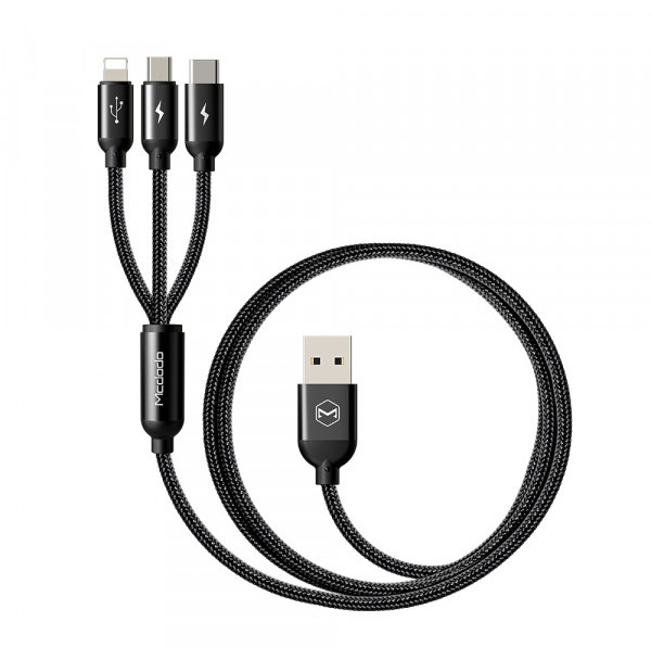 Mcdodo kabel Atom 3w1 (USB - Lightning/USB-C/microUSB) (1,2 m) CA-3352 czarny