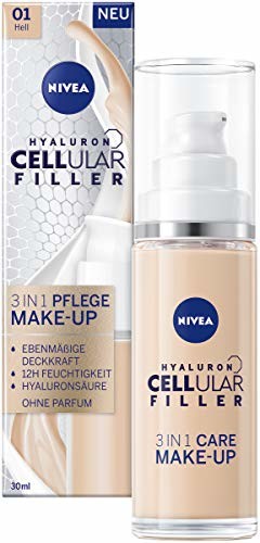 Nivea Hyaluron Cellular Filler 3 w 1 do pielęgnacji makijażu jasnego (30 ml), nawilżający podkład z kwasem hialuronowym, makijaż twarzy dla równomiernej cery