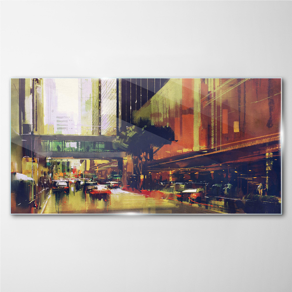 PL Coloray Obraz na Szkle miasto samochody budynki 120x60cm