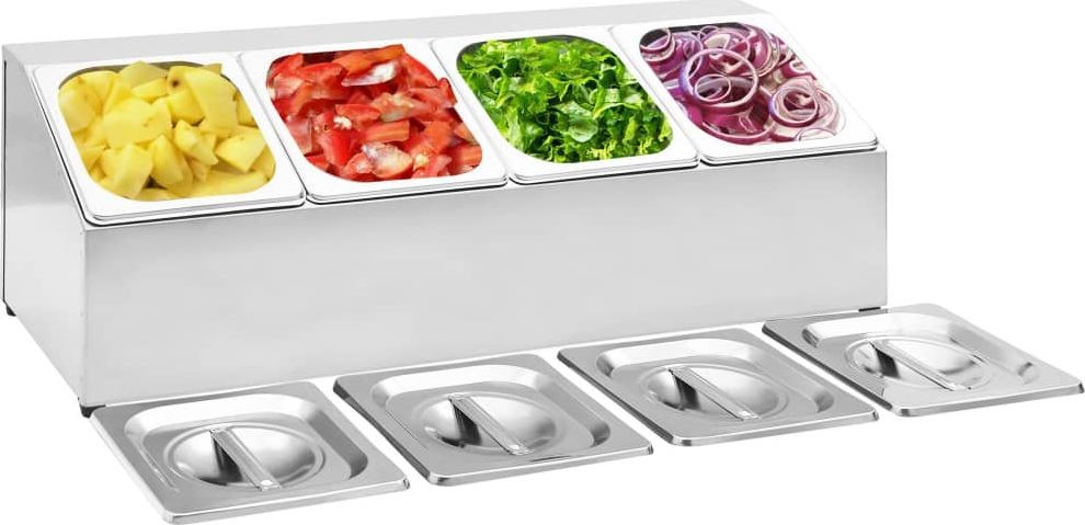 vidaXL Ekspozytor z 4 pojemnikami GN 1/6 stal nierdzewna 51221