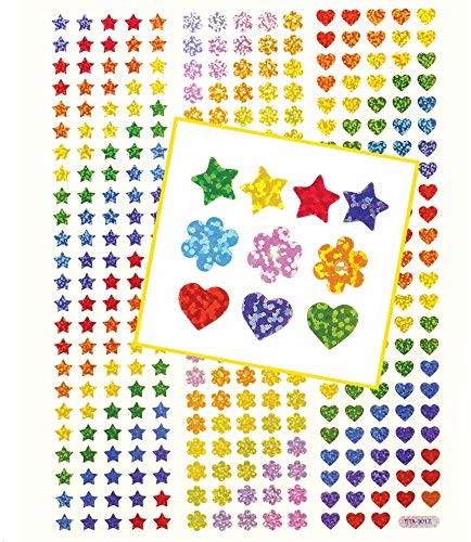 Baker Ross Baker Ross Małe naklejki holograficzne (348 sztuk) świecące i piękne naklejki holograficzne w kształcie gwiazdy, serca i kwiatów E657