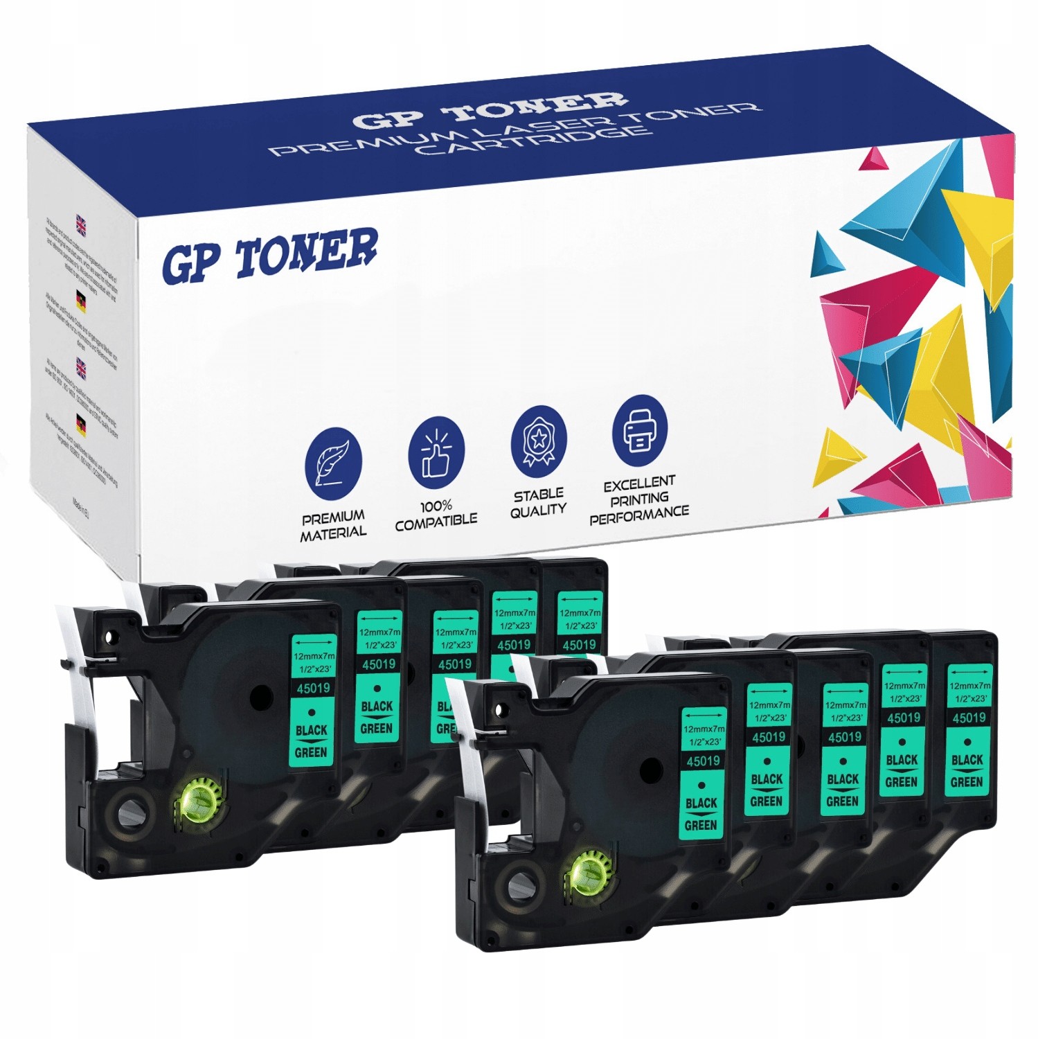 Dymo 10x Taśma do D1 45019 zielona czarny nadruk