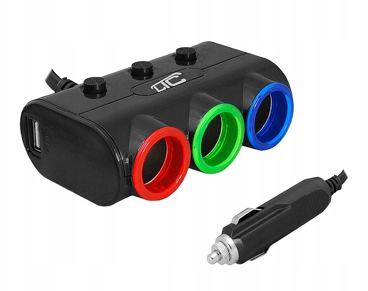 Ltc Adapter Car Fire Led + kabel 3 gniazda + 2xUSB
