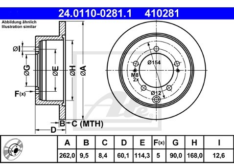 ATE TARCZA HAM 24.0110-0281.1 MITSUBISHI PAJERO PININ 1.8 01-07  24.0110-0281.1