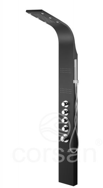 Corsan Panel prysznicowy A-013T Led z kaskadą czarny RAL 9017 Termostat A-013T