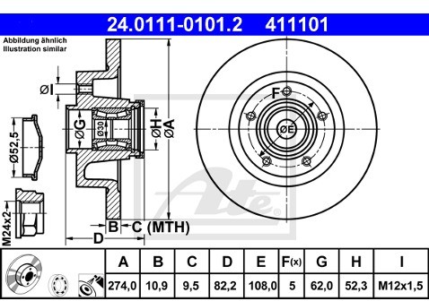 ATE TARCZA HAM 24.0111-0101.2 RENAULT GRAND SCENIC 2.0DCI 05-, LAGUNA II 1.6 16V 05-, 1.8 16V 01-, 1.9DCI 05-, 2.0 16V 05-  24.0111-0101.2