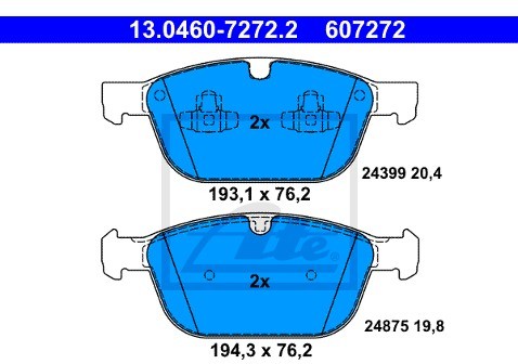 ATE KLOCKI HAM 13.0460-7272.2 VOLVO XC60 T6 AWD 08-, 3.2 AWD 09- 13.0460-7272.2