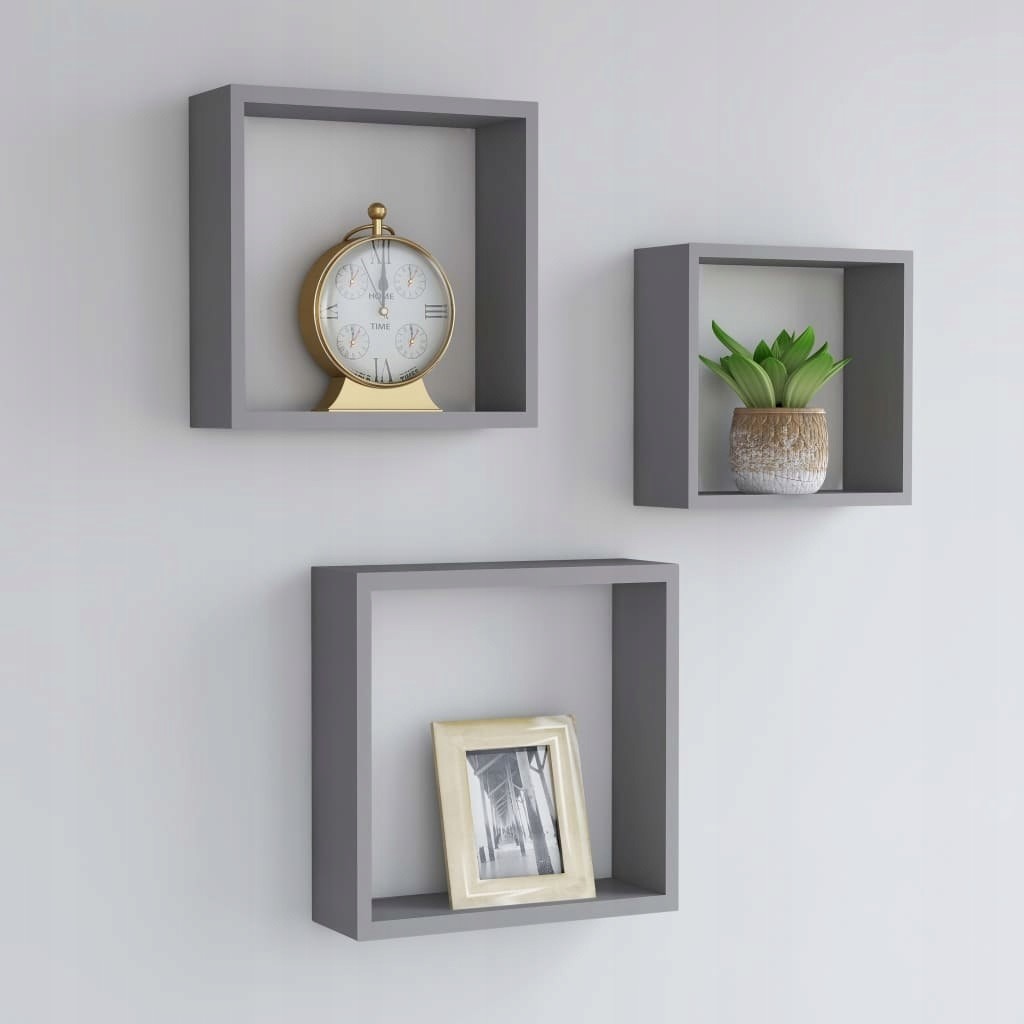 Półki ścienne kostki, 3 szt., szare, Mdf