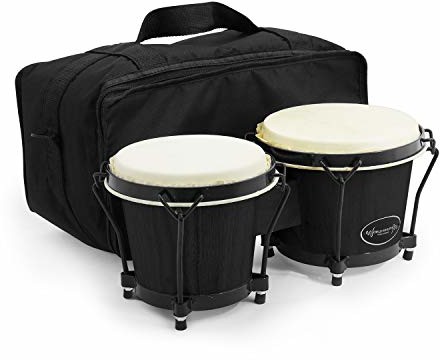 World Rhythm World Rhythm Bongos 15 cm i 18 cm Beginners Dąb Bongo - Matowe czarne bongo z wyściełaną torbą Gig Bag BON7-BK BON7-BK