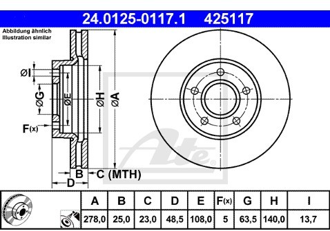 ATE Tarcza hamulcowa 24.0125-0117.1