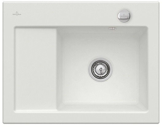 Villeroy & Boch Villeroy&Boch Subway 45 Compact Zlewozmywak ceramiczny 1-komorowy prawy 65x51x22 cm z korkiem pop-up na równi z blatem z ociekaczem jasnoszary Steam 331302SM