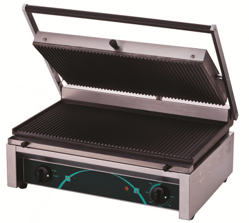 Resto Quality Grill elektryczny kontaktowy panini szeroki RN102 | 2 płyty ryflowane RN102
