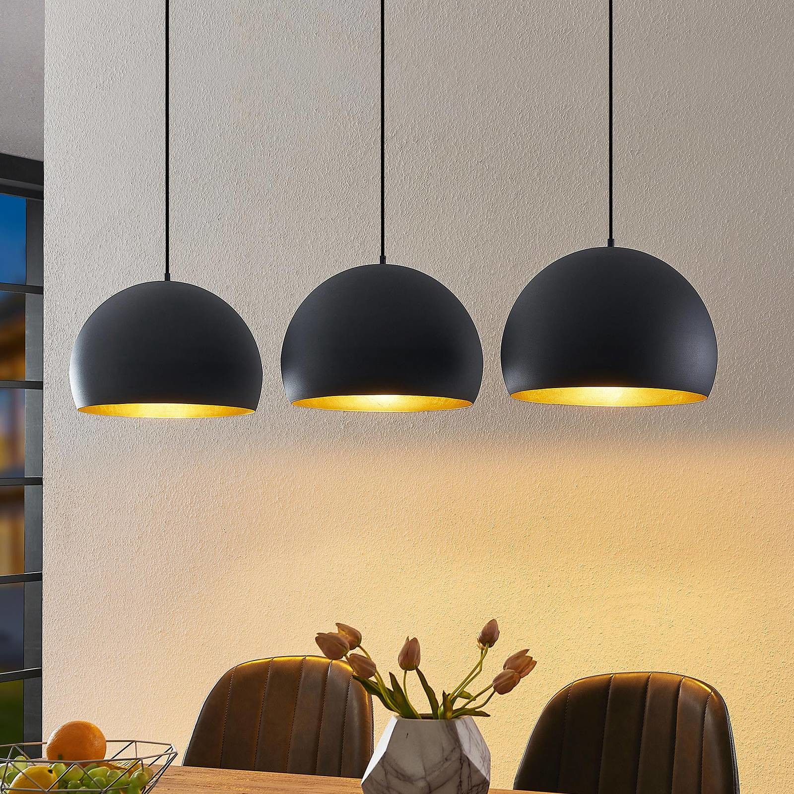 Lindby Tarjei lampa wisząca, 146 cm, czarno-złota