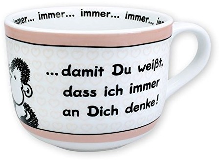 Sheepworld 42691 duża filiżanka z napisem  damit Du weißt, dass ich immer an dich denke!, 620 ml, porcelana 42691