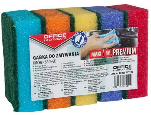 OFFICE PRODUCTS Gąbka do zmywania OFFICE PRODUCTS Maxi Premium, 5szt., mix kolorów 22035717-99