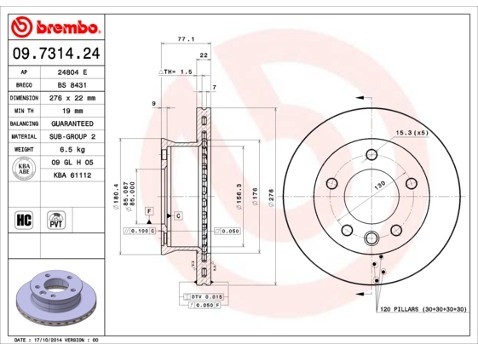 BREMBO Tarcza hamulcowa 09.7314.24