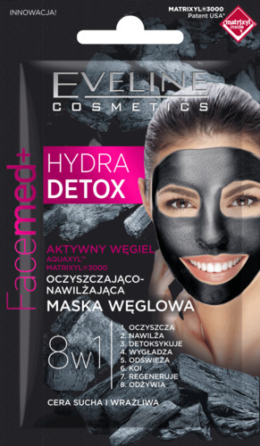 Eveline Facemed+ Hydra Detox 7ml Maska węglowa 8w1 oczyszczająco-nawilżająca