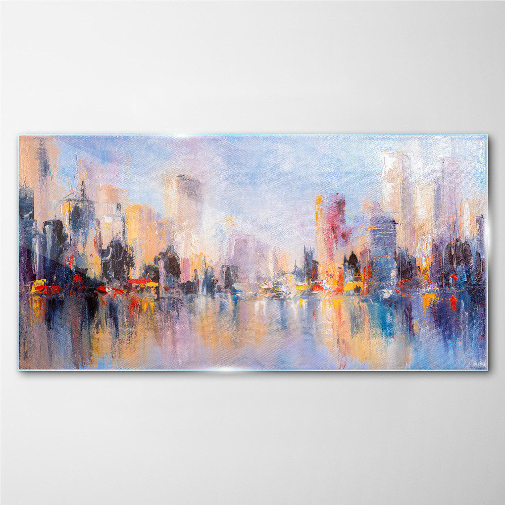 PL Coloray Obraz na Szkle Malarstwo Abstrakcja Miasto 140x70cm