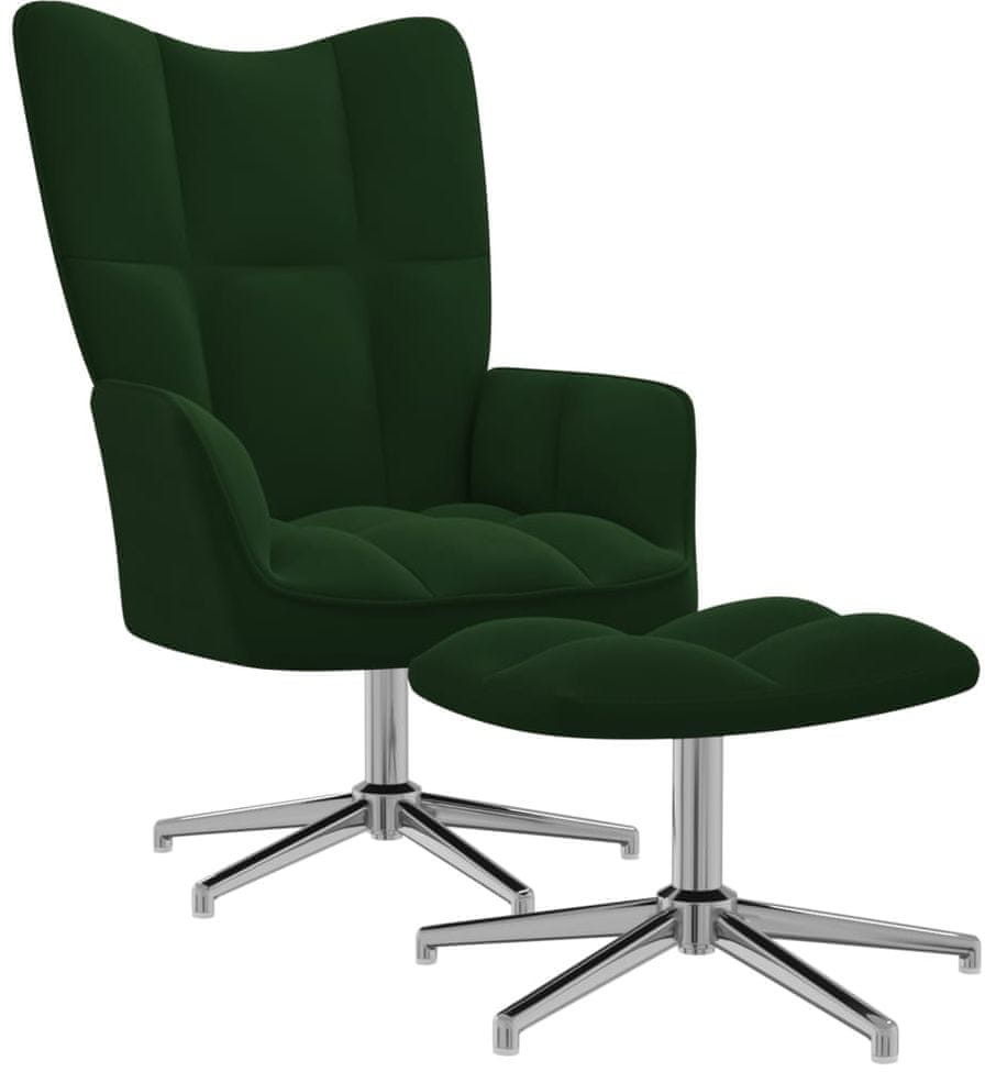 shumee Fotel z podnóżkiem ciemnozielony obity aksamitem