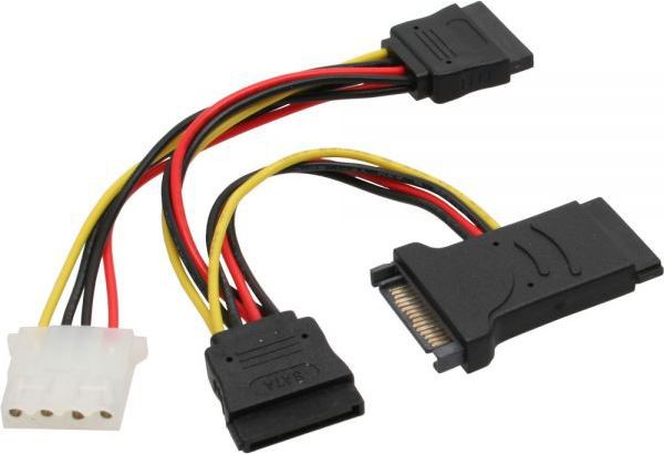 InLine SATA Power Adapter Kabel męski - żeński - 2x SATA + 4 Pin Molex Po (29682)