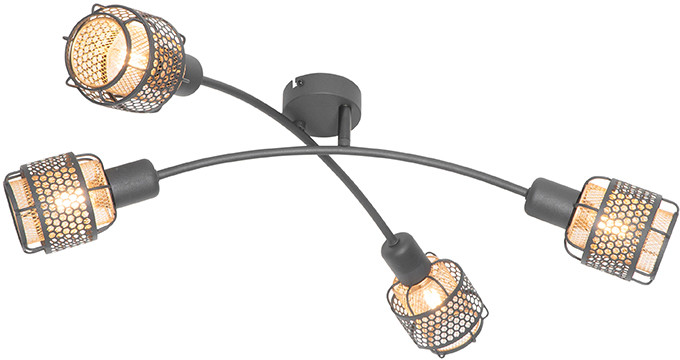 QAZQA Designerska lampa sufitowa czarna ze złotym 4-punktowym - Noud