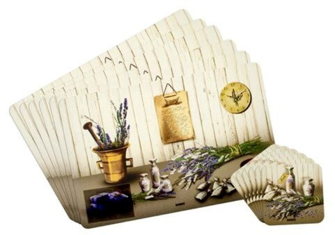 Podkładki Lavender, 6 szt. 43 x 28 cm, 6 szt. 10 x 10 cm