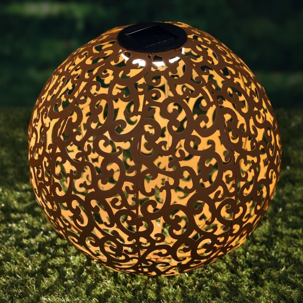 HI HI Solarna lampa ogrodowa LED w kształcie kuli 28,5cm metal brązowa
