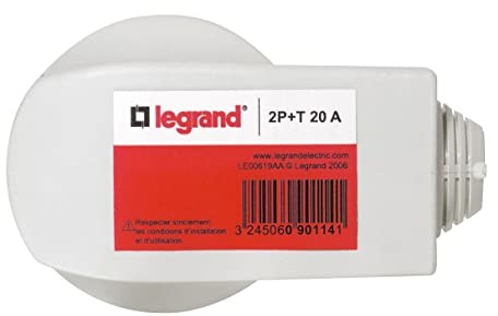 Legrand 090114 Wtyczka z opaską kablową z etykietą z Gencod, 2P+T, 20A, biała LEG90114