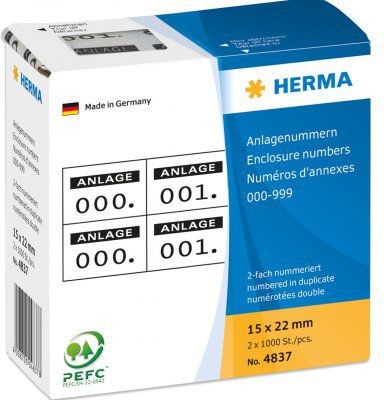 Herma Anlagennr. selbstkl. 2-fach 15x22 mm Aufdruck schwarz - 4837