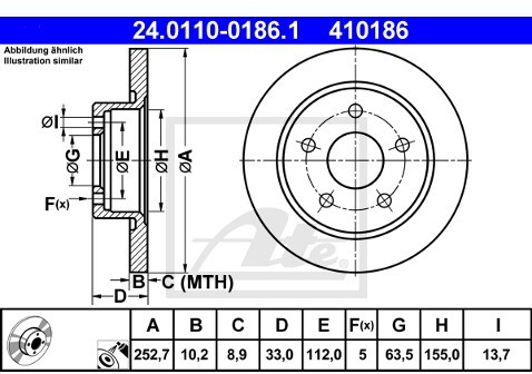 ATE TARCZA HAM 24.0110-0186.1 FORD SCORPIO I 2.0I 92-94, 2.4I 88-94, 2.5TD 93-94  24.0110-0186.1