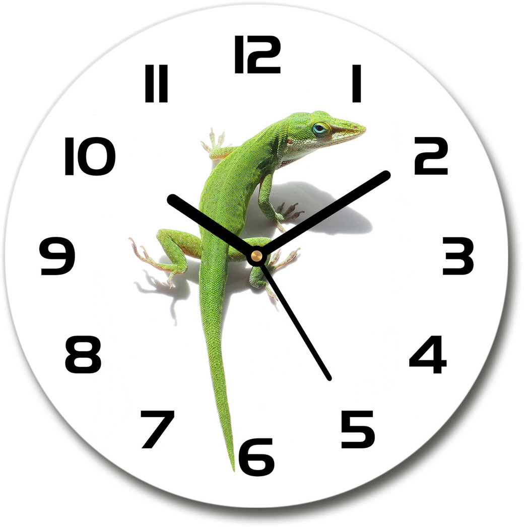 Zegar szklany okrągły Zielona jaszczurka