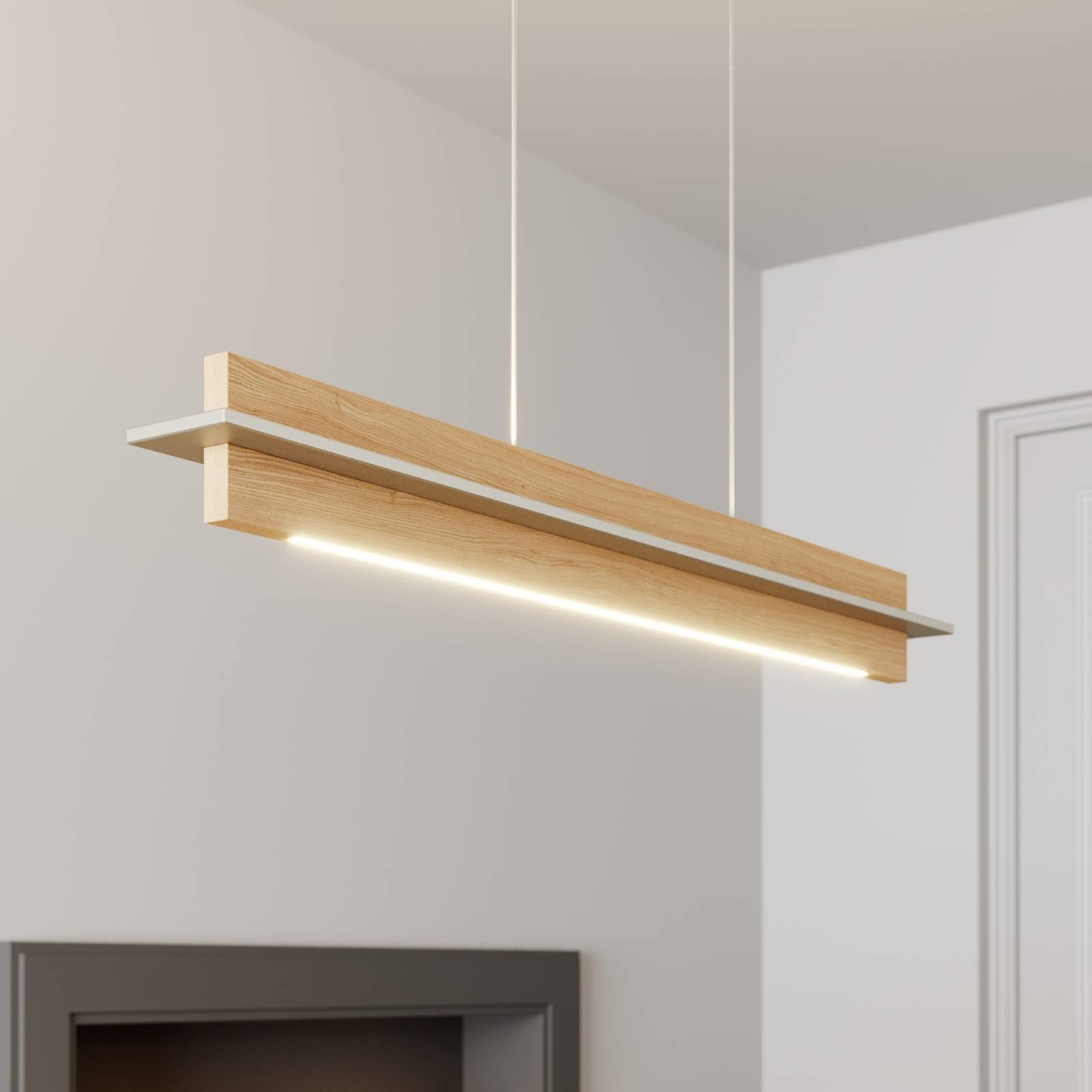 ROTHFELS Rothfels Lexa lampa wisząca LED, dąb/nikiel 78 cm