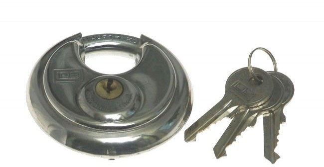 Kłódka zasuwkowa KF-70 okrągła niklowana