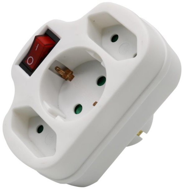 Wasserman v-tac Rozgałęźnik z włącznikiem 2 wtyczki płaskie 2.5A i 1 16A White V-TAC VT-1063
