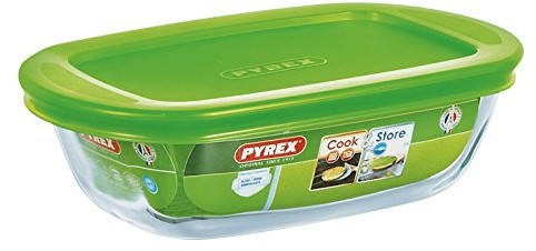Pyrex przezroczysta prostokątna forma do zapiekania z pokrywką, zielony, 0,35L