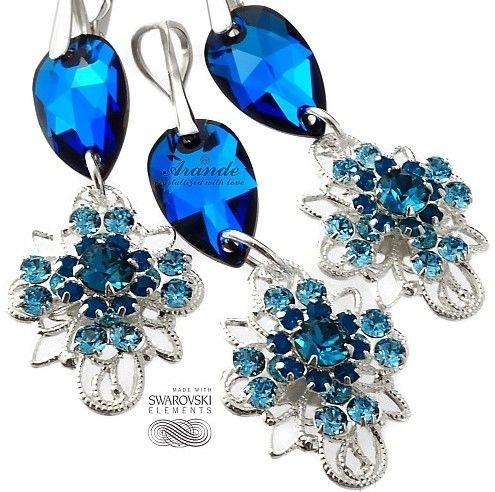 Arande SWAROVSKI KOLCZYKI+WISIOREK BLUE VENUE SREBRO 4091279204