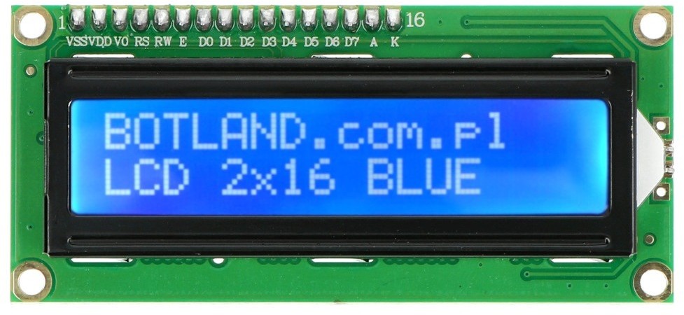 Wyświetlacz LCD 2x16 znaków niebieski ze złączami - justPi JUS-19732