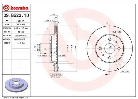 BREMBO Tarcza hamulcowa 09.B523.10