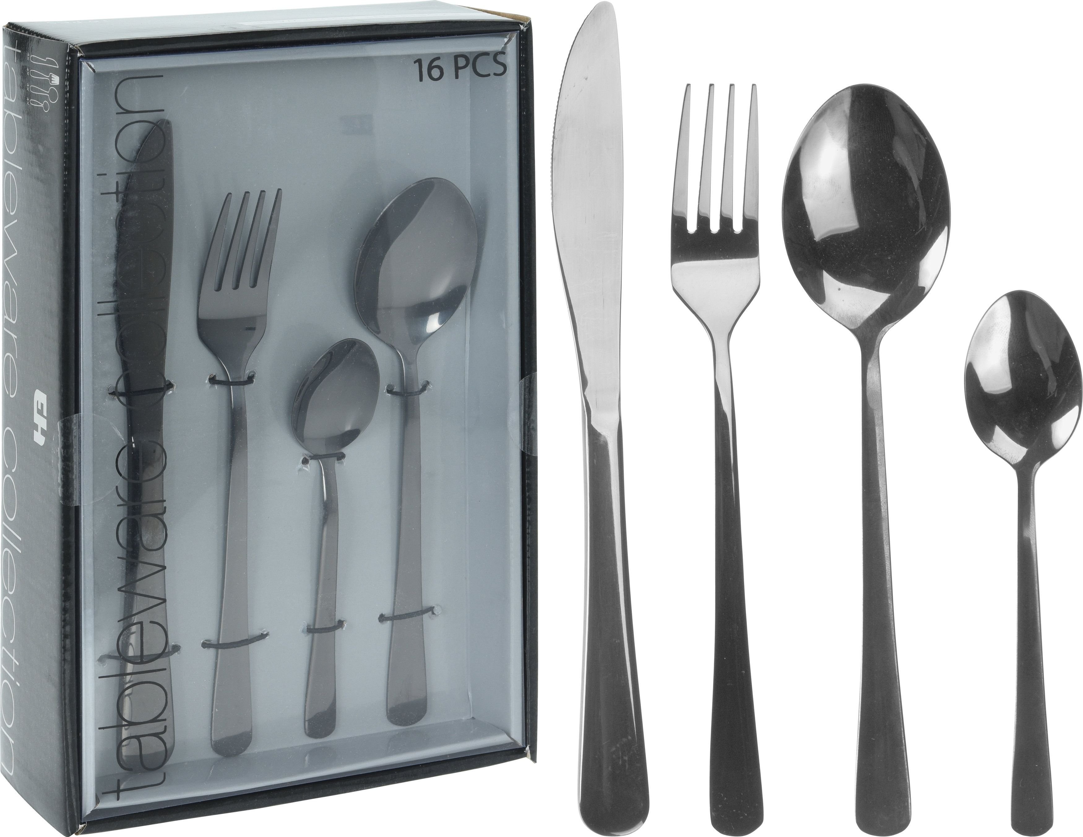 Excellent Houseware Eh Eh Zestaw sztućców SZTUĆCE CZARNE stalowe komplet 16x uniwersalny 142357