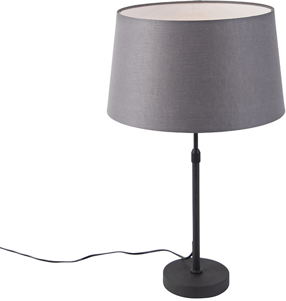 QAZQA Lampa stołowa regulowana czarna klosz lniany ciemnoszary 35cm - Parte