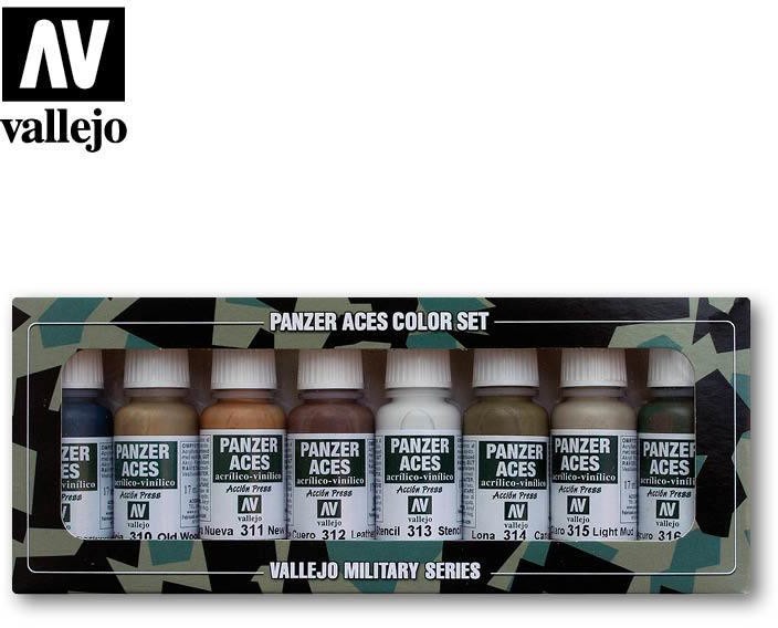 Vallejo Zestaw Panzer Aces 8 farb - Wood, Leather, Stencil Vallejo 70123