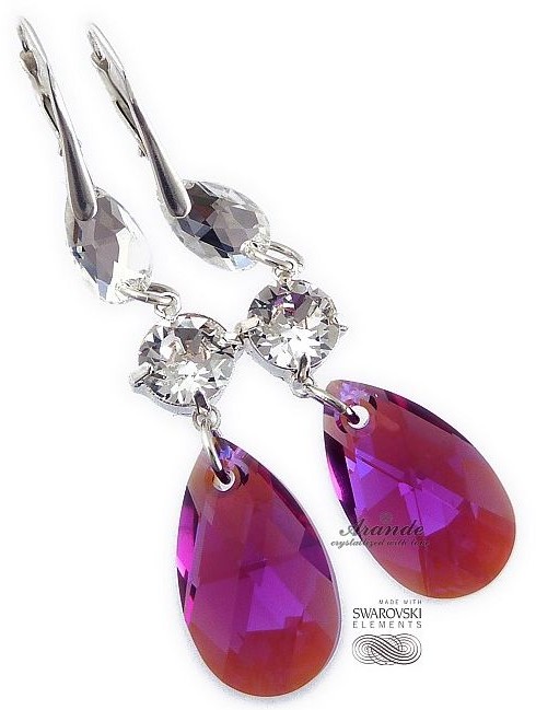 Swarovski ozdobne kolczyki FUKSJA FUCHSIA SREBRO