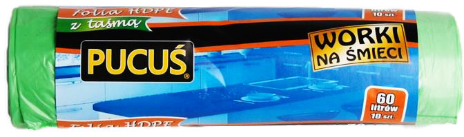 Pucuś Worek na śmieci z taśmą Lux HDPE 10 sztuk - 60l