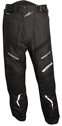 Roleff Czarna motocykl spodnie z wyjmowanym podszewką termiczną, zasięg ochraniacze, reflektory, aplikacje ze skóry bydlęcej, i regulacja na lato i zimę, xl, czarny 4605